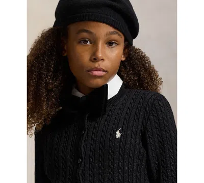 Polo Ralph Lauren Big Girls Metallic Cable Cotton-blend Cardigan Sweater In Black