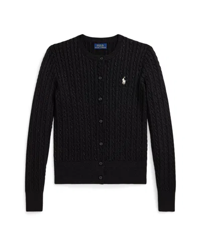 Polo Ralph Lauren Big Girls Metallic Cable Cotton-blend Cardigan Sweater In Black