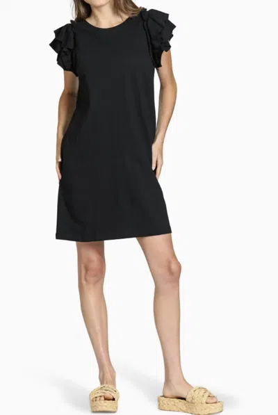 Apny Double Ruffle Sleeve Cotton Minidress In Black