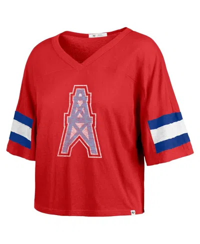 47 Brand Women's Red Houston Oilers Gridiron Classics Double Header Scout Cropped V-neck T-shirt In Red