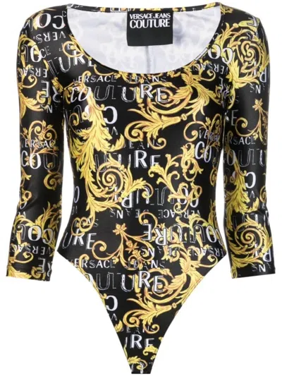Versace Jeans Couture Black Long Sleeve Bodysuit In Black