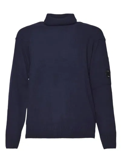 C.p. Company Deep Navy Blue Sweater With High Ribbed Turtleneck In Black