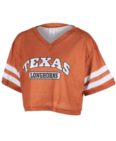 Zoozatz Women's Texas Orange Texas Longhorns Mesh Cropped V-neck T-shirt In Orange