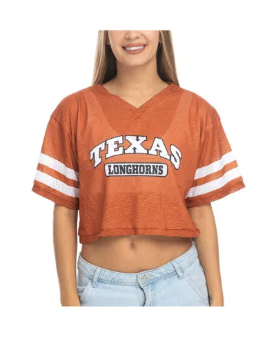 Zoozatz Women's Texas Orange Texas Longhorns Mesh Cropped V-neck T-shirt In Orange