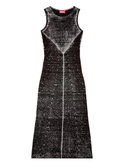 Diesel Sleeveless Textured Maxi Dress With Fitted Silhouette In Black