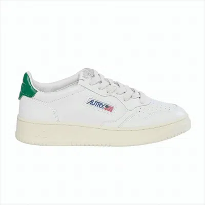 Autry Perforated Leather Low-top Sneakers With Green Accents In White