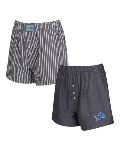 Concepts Sport Women's 2-pack Charcoal Detroit Lions Stripes And Solids Boxer Shorts Set In Gray