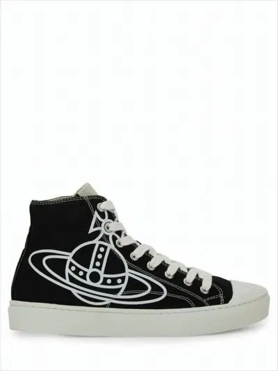 Vivienne Westwood High-top Sneakers With Graphic Emblem And Textured Sole In Black