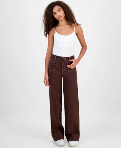 Celebrity Pink Women's High-rise Patch-pocket Wide-leg Pants In Brown