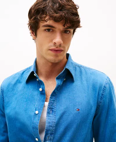 Tommy Hilfiger Men's Regular-fit Cotton Chambray Shirt In Blue