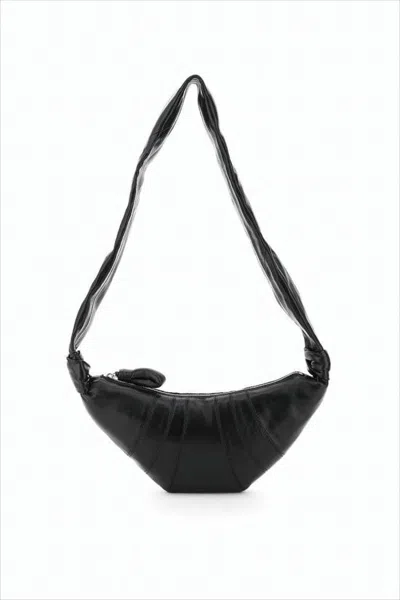 Lemaire Crescent-shaped Black Lambskin Leather Shoulder Bag In Brown