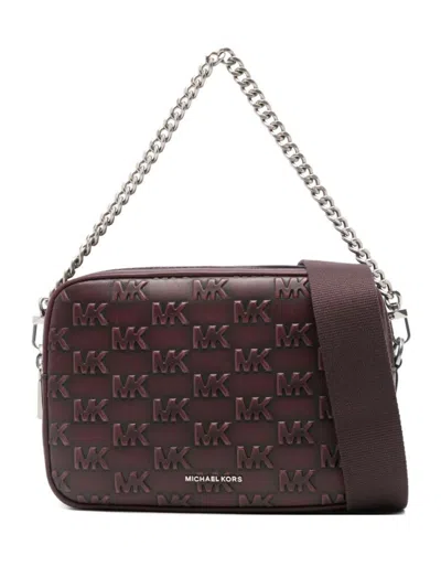 Michael Kors Burgundy Logo-embossed Lamb Leather Shoulder Bag In Orange