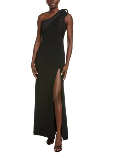 Aidan Mattox One-shoulder Column Gown In Black