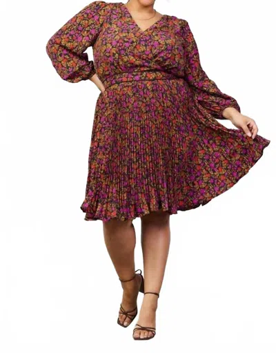 Skies Are Blue Printed Overlap Dress - Plus In Black-magenta In Brown