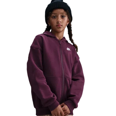 Nike Girls   Nsw Club Fleece Oversized Lbr Full-zip In Burgundy