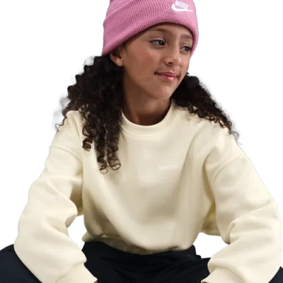 Nike Girls   Nsw Club Fleece Boxy Crew Lbr In Neutral