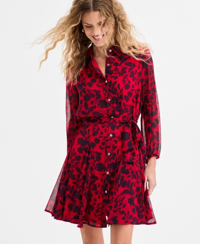 Tommy Hilfiger Women's Floral Print Belted Shirtdress In Multi