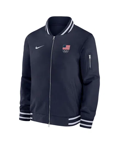 Nike Men's Navy Team Usa Full-zip Bomber Jacket In Blue
