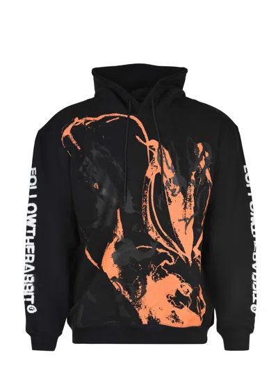Msgm Sketched Bunnies Print Hoodie In Black