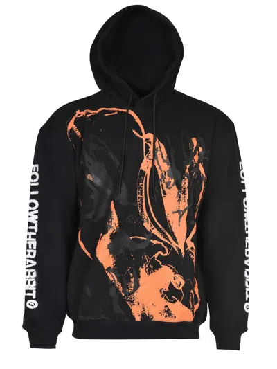 Msgm Sketched Bunnies Print Hoodie In Black
