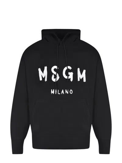 Msgm Logo-print Drawstring Hoodie In Black