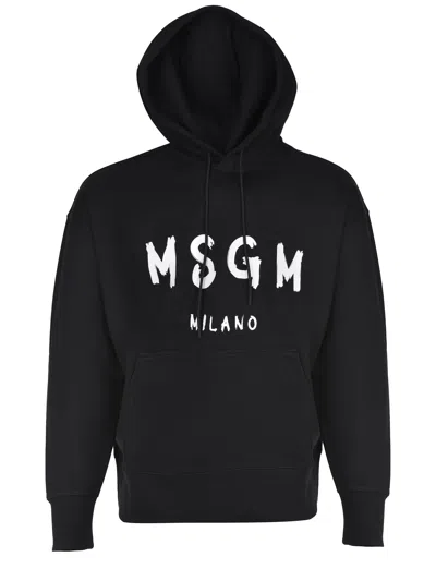 Msgm Logo-print Drawstring Hoodie In Black