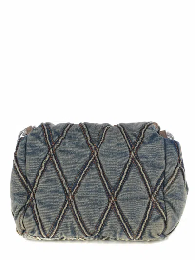 Diesel Logo Charm Denim Shoulder Bag In Blue