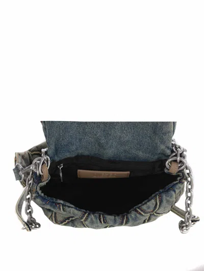 Diesel Logo Charm Denim Shoulder Bag In Blue