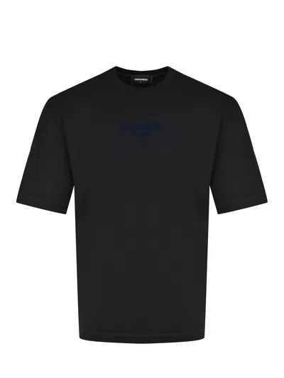 Dsquared2 Men Black Crewneck T-shirt With Logo Lettering On The Front In Cotton Man In Black
