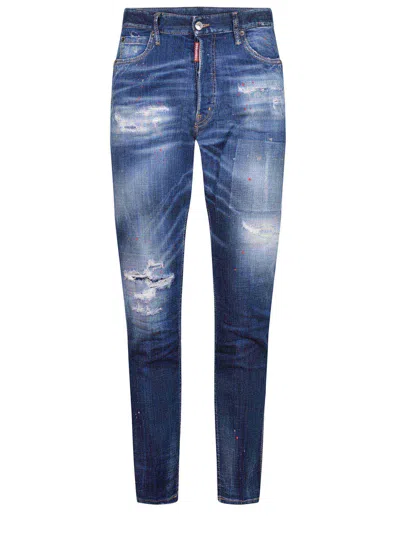 Dsquared2 Blue Distressed Jeans In Animal Print