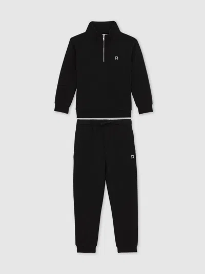 Reiss Black Top & Joggers Set In Black
