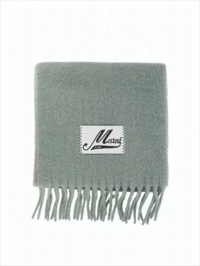 Marni Softly Textured Green Alpaca Scarf With Fringed Edges In Green