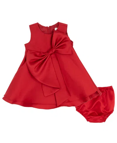 Rare Editions Baby Girls 2-piece Mikado Dress And Diaper Cover Set In Red