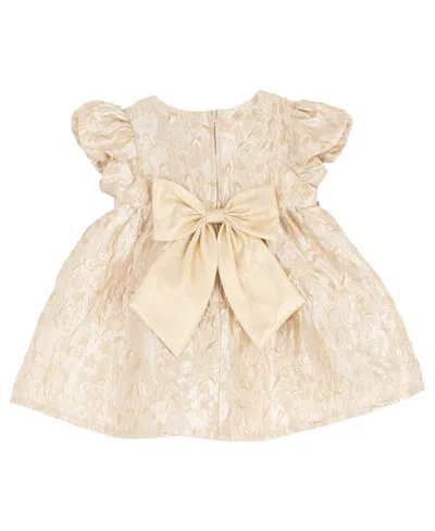 Rare Editions Baby Girls 2-piece Gold Brocade Puff Sleeve Dress And Diaper Cover Set In Multi