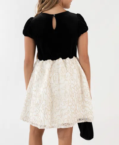 Rare Editions Girls 7-16 Puff Sleeve Lace Dress With Bow In Multi