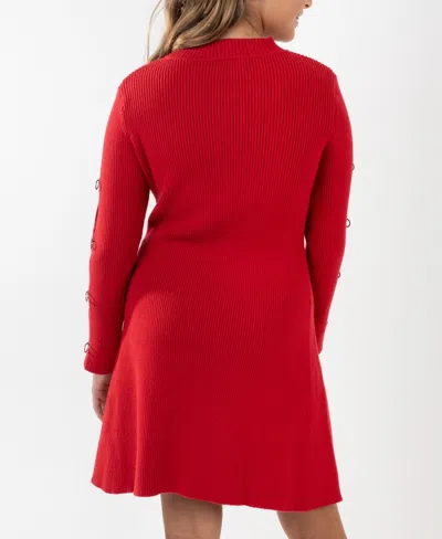 Rare Editions Girls 7-16 Bow Detail Long Sleeve Dress In Burgundy