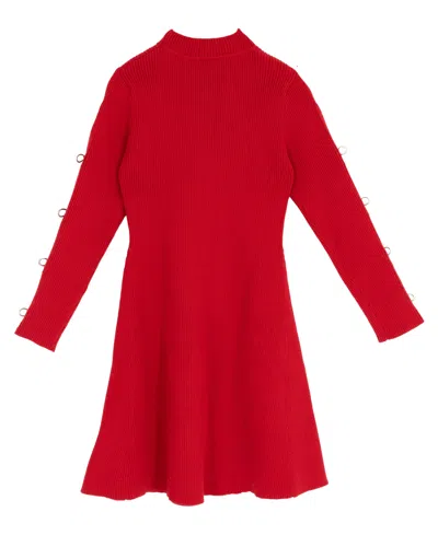 Rare Editions Girls 7-16 Bow Detail Long Sleeve Dress In Burgundy