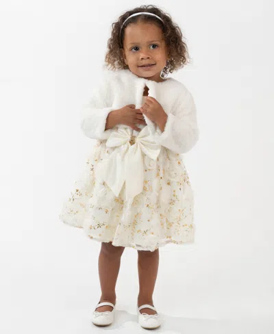 Rare Editions Baby Girls 2-piece Satin Bodice 3d Flower Jacket Dress And Diaper Cover Set In Animal Print