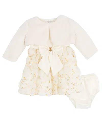 Rare Editions Baby Girls 2-piece Satin Bodice 3d Flower Jacket Dress And Diaper Cover Set In Animal Print