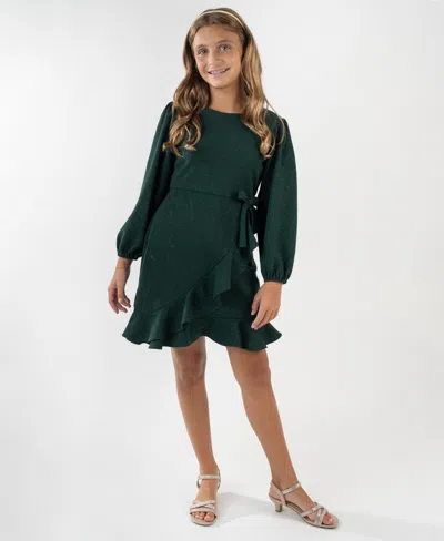 Rare Editions Girls 7-16 Ruffle Detail Wrap Dress In Green