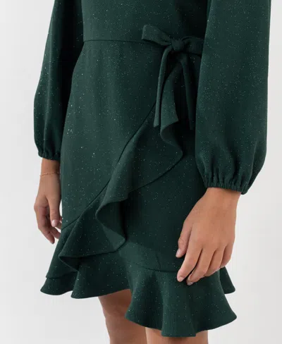 Rare Editions Girls 7-16 Ruffle Detail Wrap Dress In Green