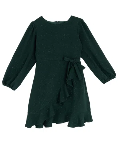 Rare Editions Girls 7-16 Ruffle Detail Wrap Dress In Green