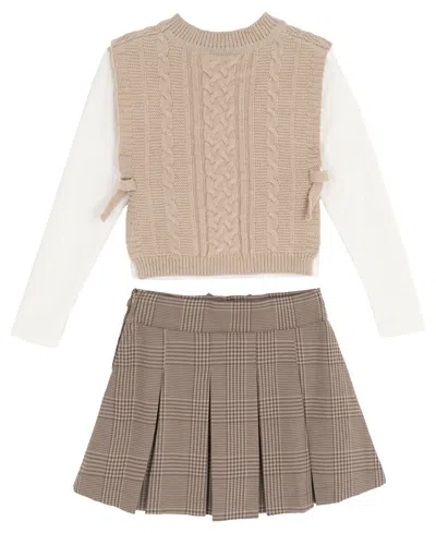 Rare Editions Girls 7-12 3-piece Top, Vest And Skort Set In Multi