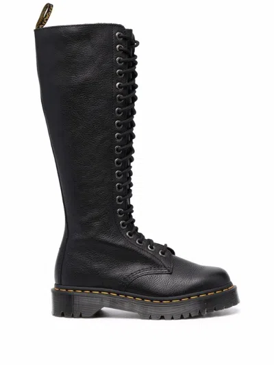 Dr. Martens Tall Black Leather Boots With Lace-up Design In Black