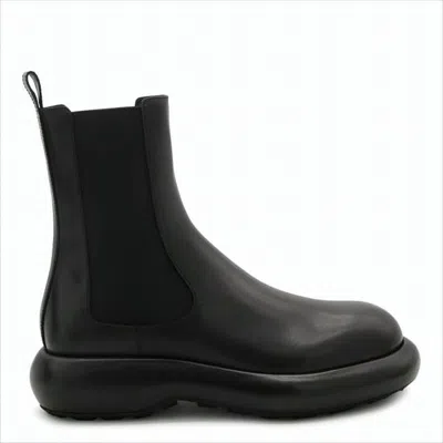 Jil Sander Black Cowhide Leather Boots With Sole In Black