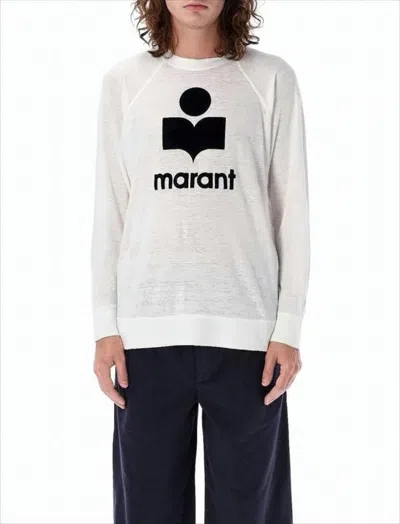 Isabel Marant Relaxed-fit Linen Long-sleeve T-shirt With Bold Graphic Logo In White