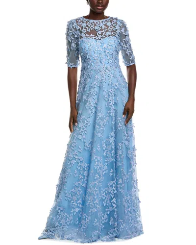 Teri Jon By Rickie Freeman Tulle 3d Petal A Line Gown In Blue