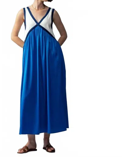 Trend:notes Boho Colorblock Maxi Dress In Blue & White In Blue