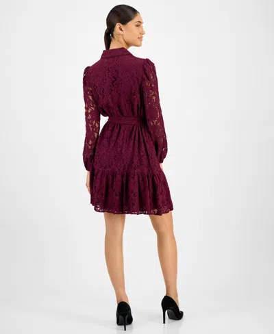Anne Klein Petite Collared Shirt Dress In Burgundy