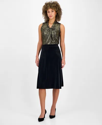 Kasper Women's Velvet A-line Midi Skirt, Regular & Petite In Black
